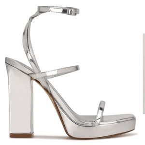 Silver platform sandals heels size 9.5